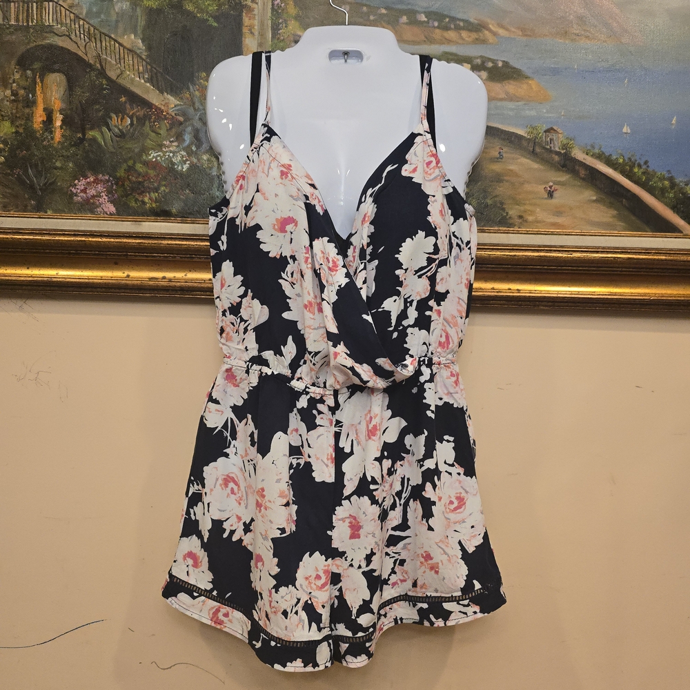 Gypsies & Moondust Floral Romper - Navy and Pink